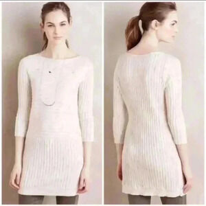 ANTHROPOLOGIE MOTH Oatmeal Heathered Ribbed Mini Dress Tunic Sweater Size XS